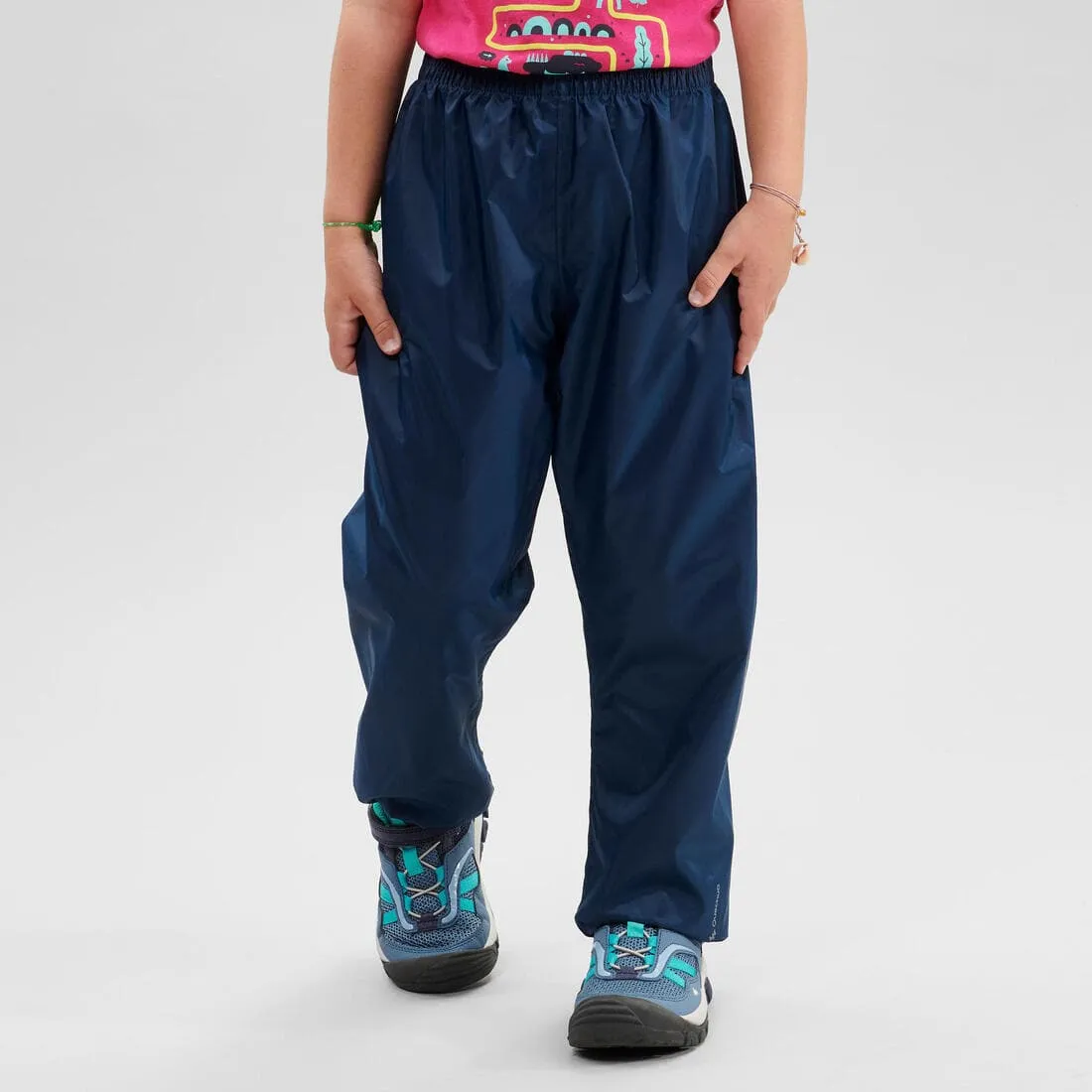Surpantalon de randonnée imperméable enfant 2-6 ans, MH100 bleu noir