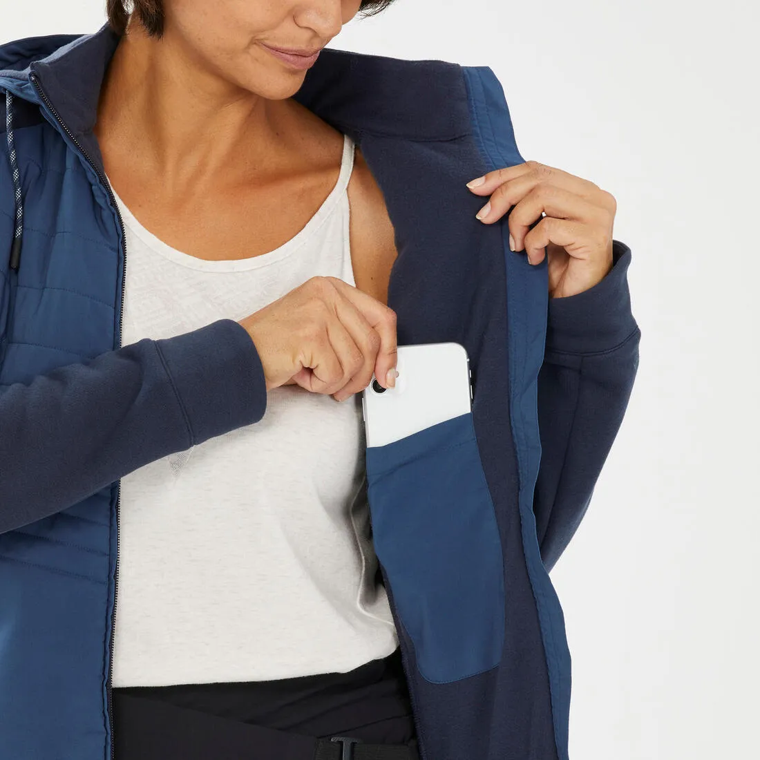 Sweat à capuche de randonnée femme, NH500 Hybrid