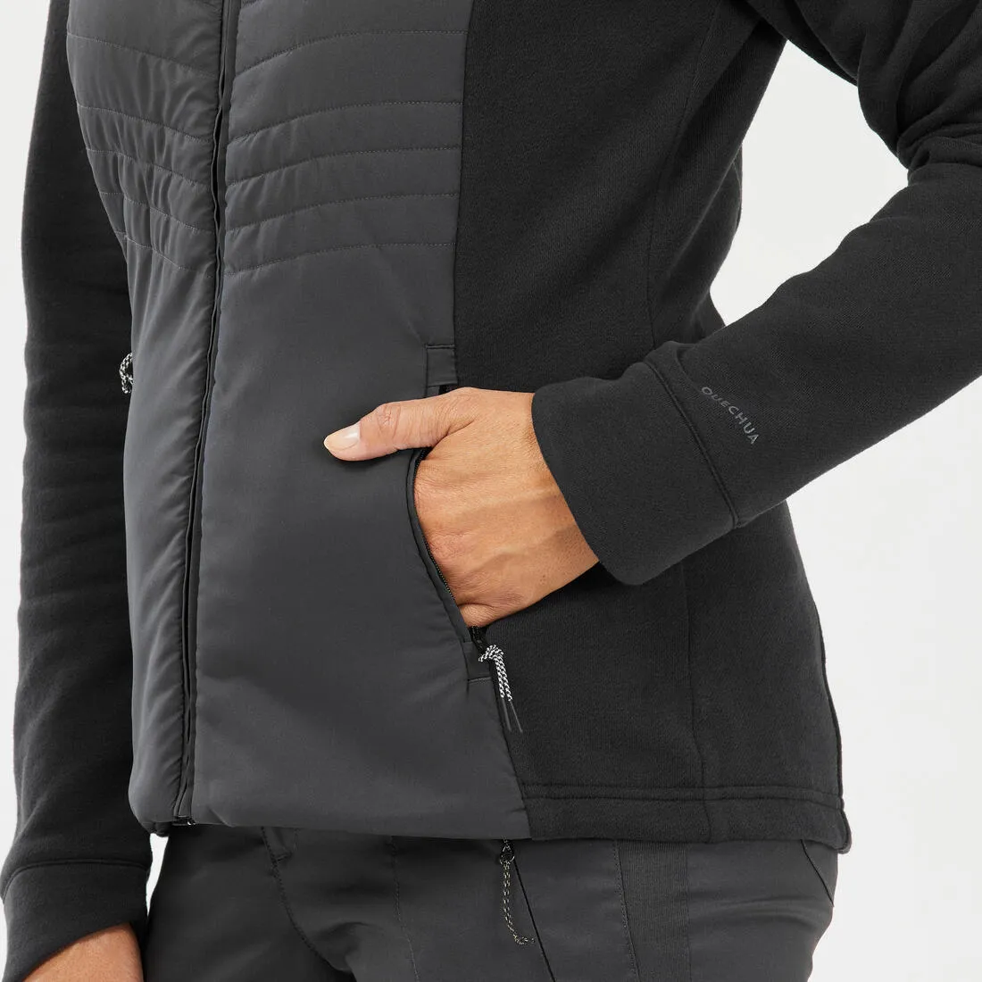 Sweat à capuche de randonnée femme, NH500 Hybrid