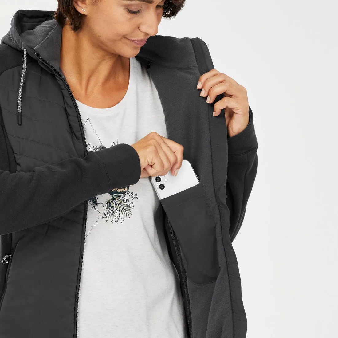 Sweat à capuche de randonnée femme, NH500 Hybrid