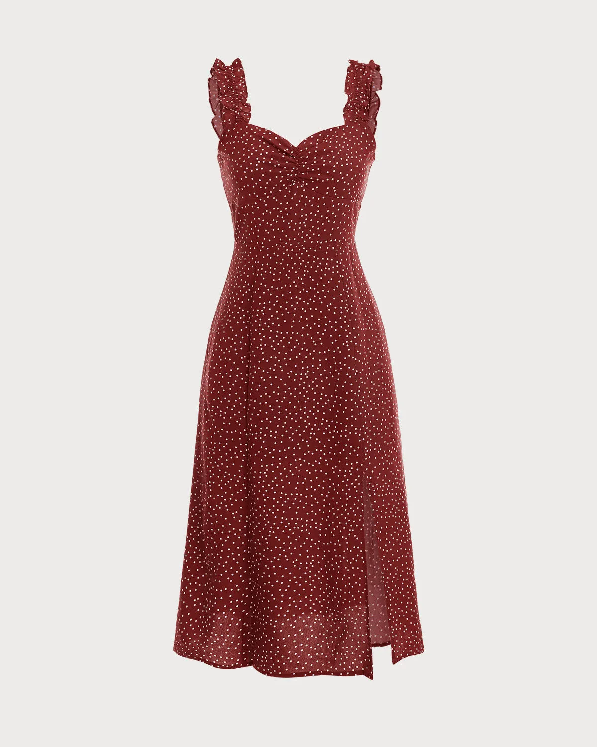 The Red Frill Trim Side Split Midi Dress