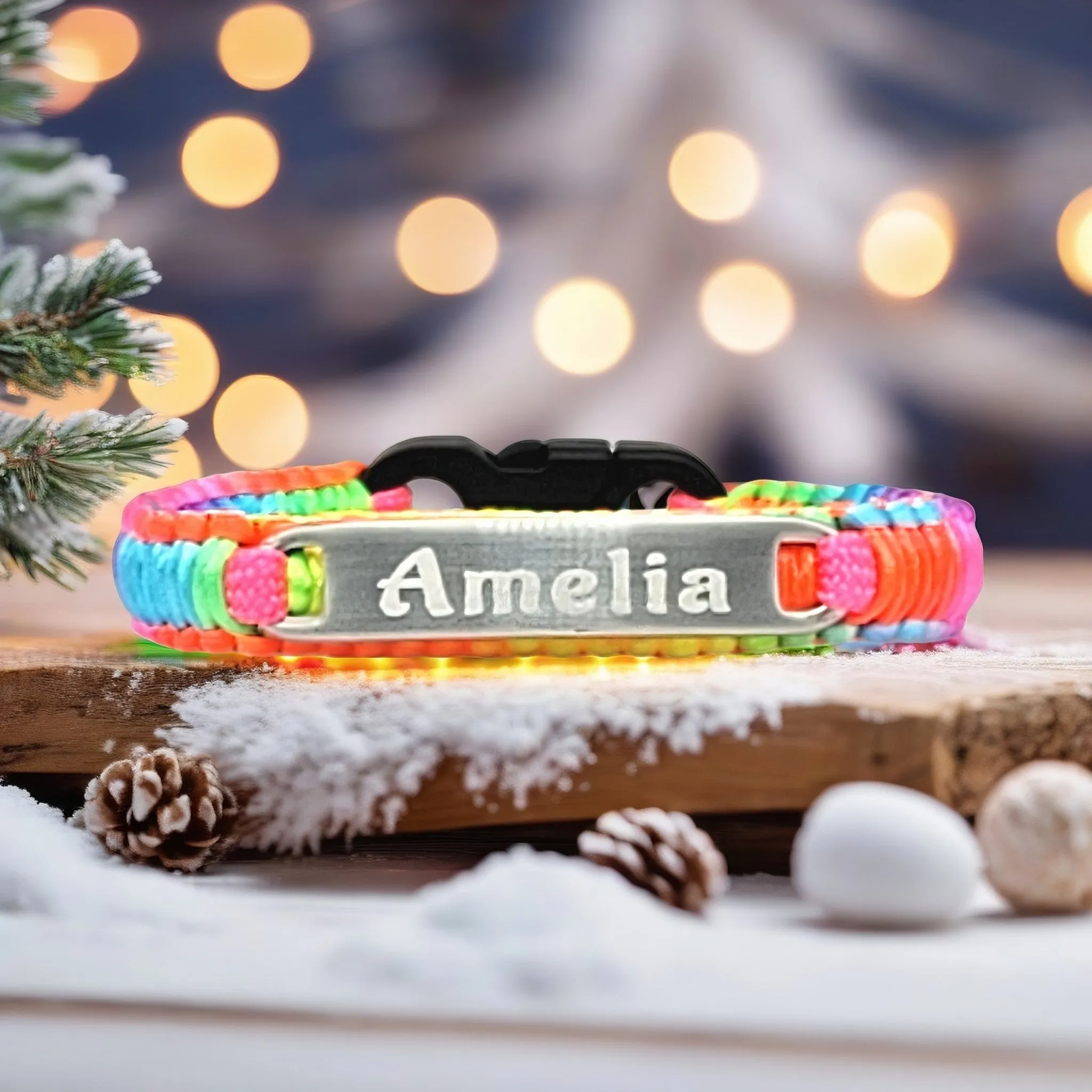 Tie Dye Satin Bracelet with Custom Engraved Stainless Steel ID Tag
