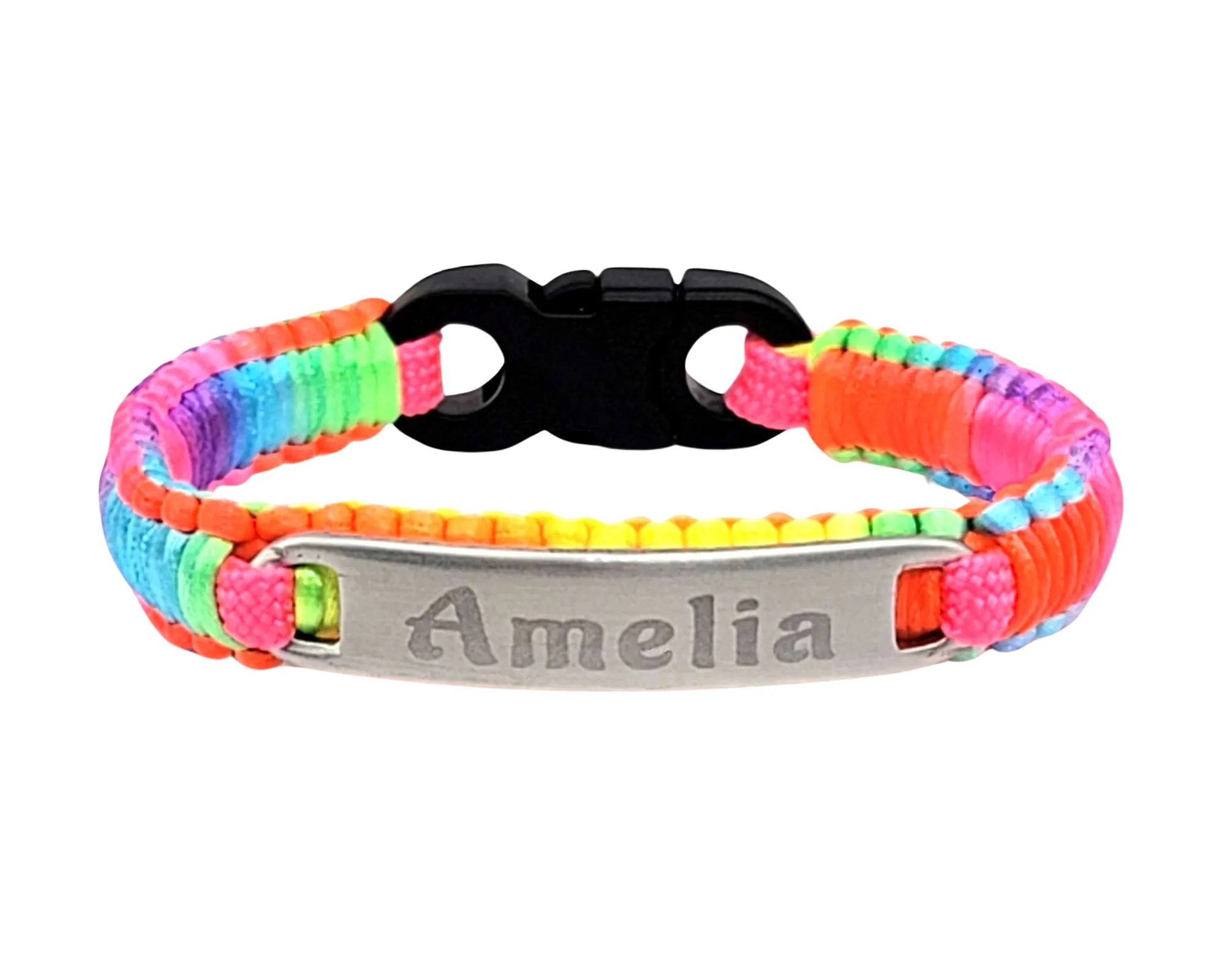 Tie Dye Satin Bracelet with Custom Engraved Stainless Steel ID Tag