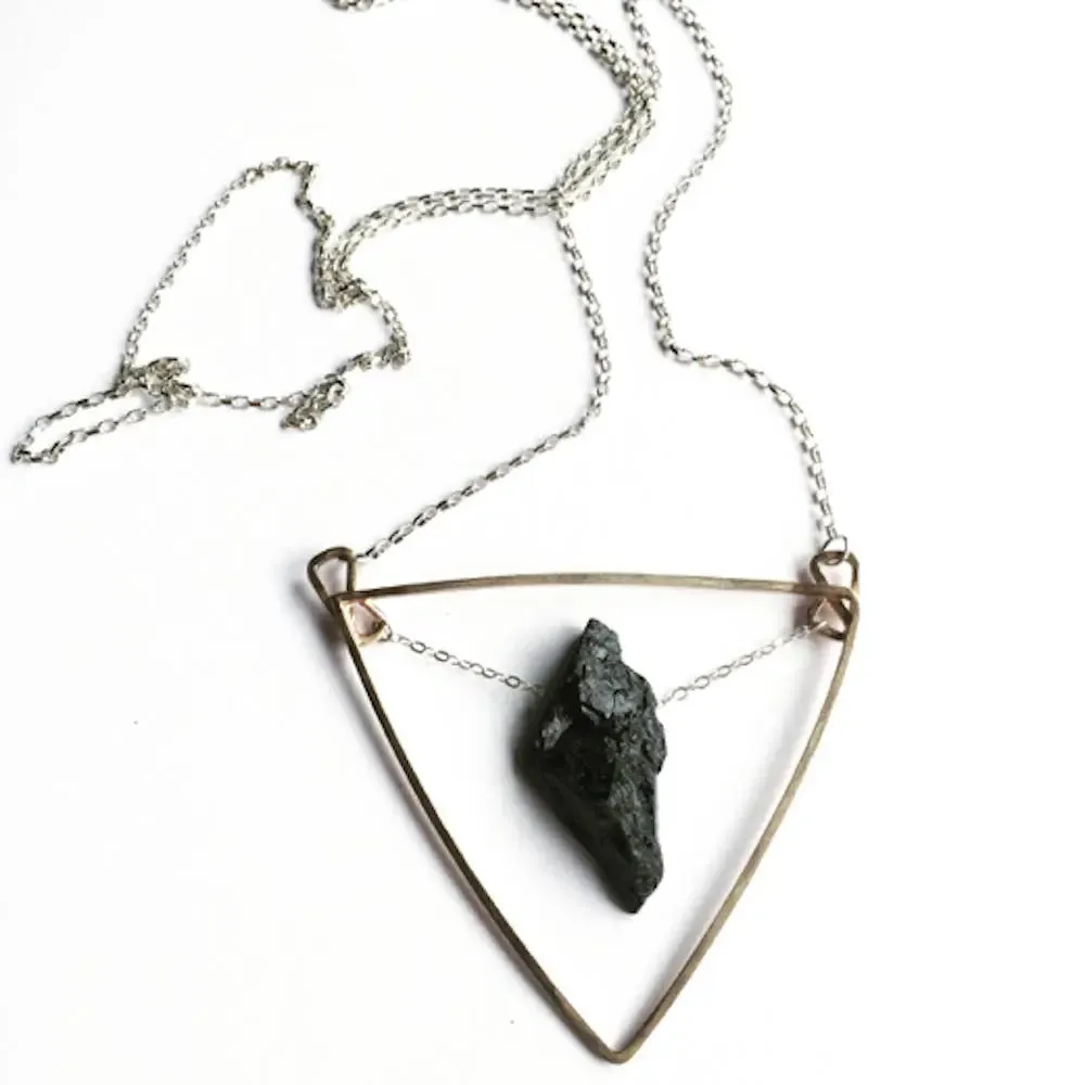 Tourmaline Heart Sterling Silver and Brass Necklace THN001 by Votive Designs Jewelry