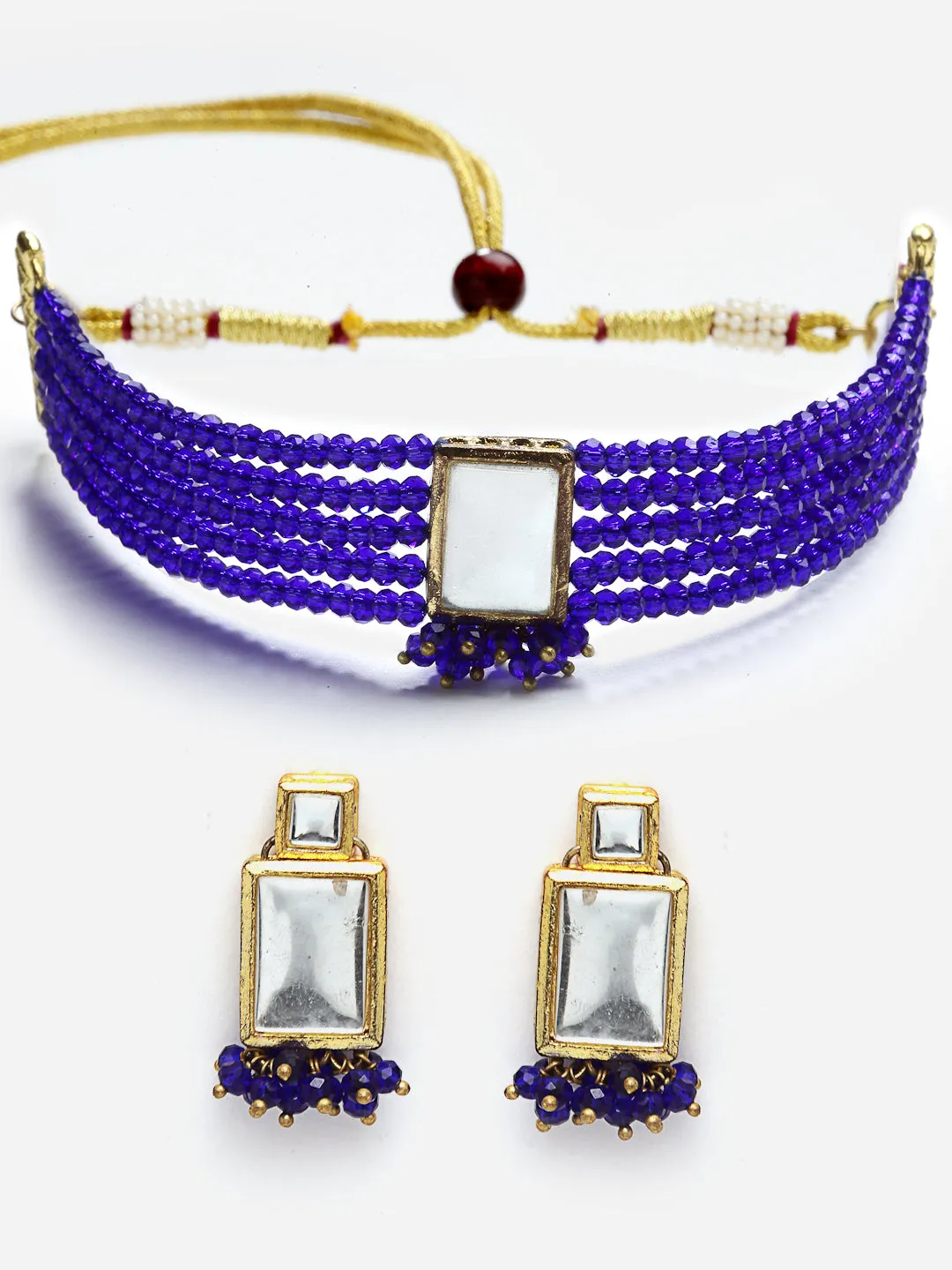 Traditional Blue Crystal Kundan Choker Necklace Set