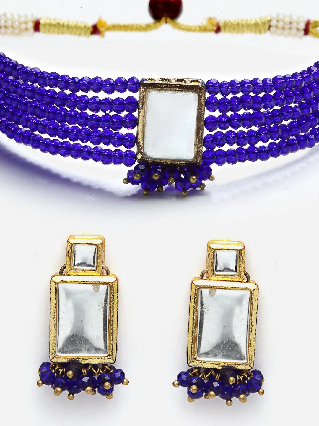 Traditional Blue Crystal Kundan Choker Necklace Set