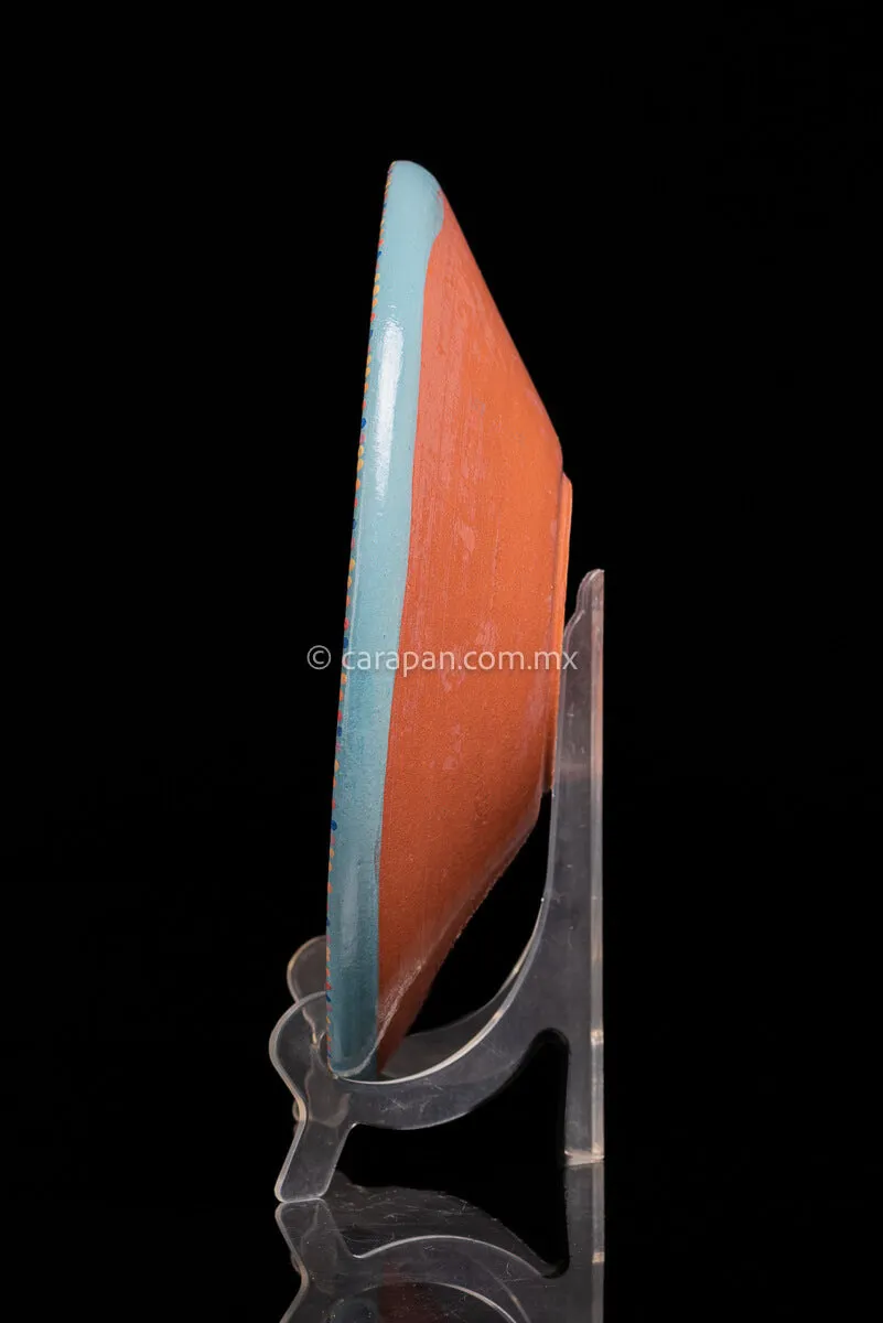 Turquoise Blue Glazed Bowl With Fish Hand Painted