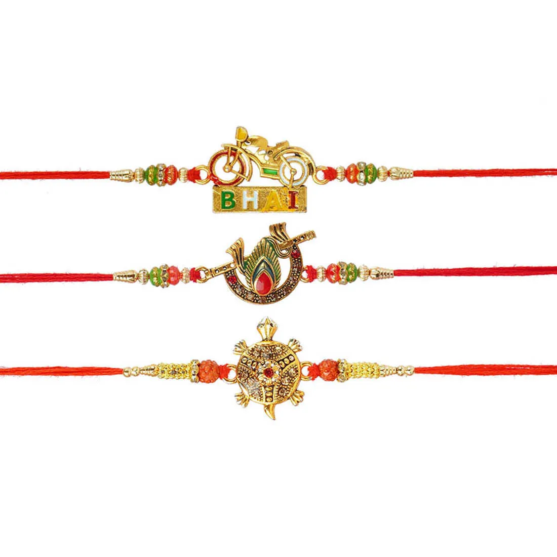 Urmika Flute, Bhai and Tortoise Rakhi Set of 3 with Roli Chawal
