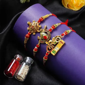 Urmika Flute, Bhai and Tortoise Rakhi Set of 3 with Roli Chawal