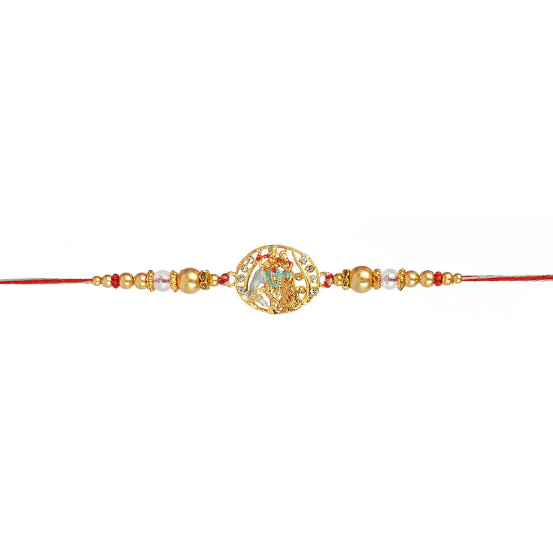 Urmika Golden Radha Krishna rakhi with Roli Chawal