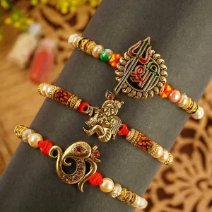 Urmika Shree Bal Gopal and Ganesh Icon Rakhi Set of 3 with Roli Chawal