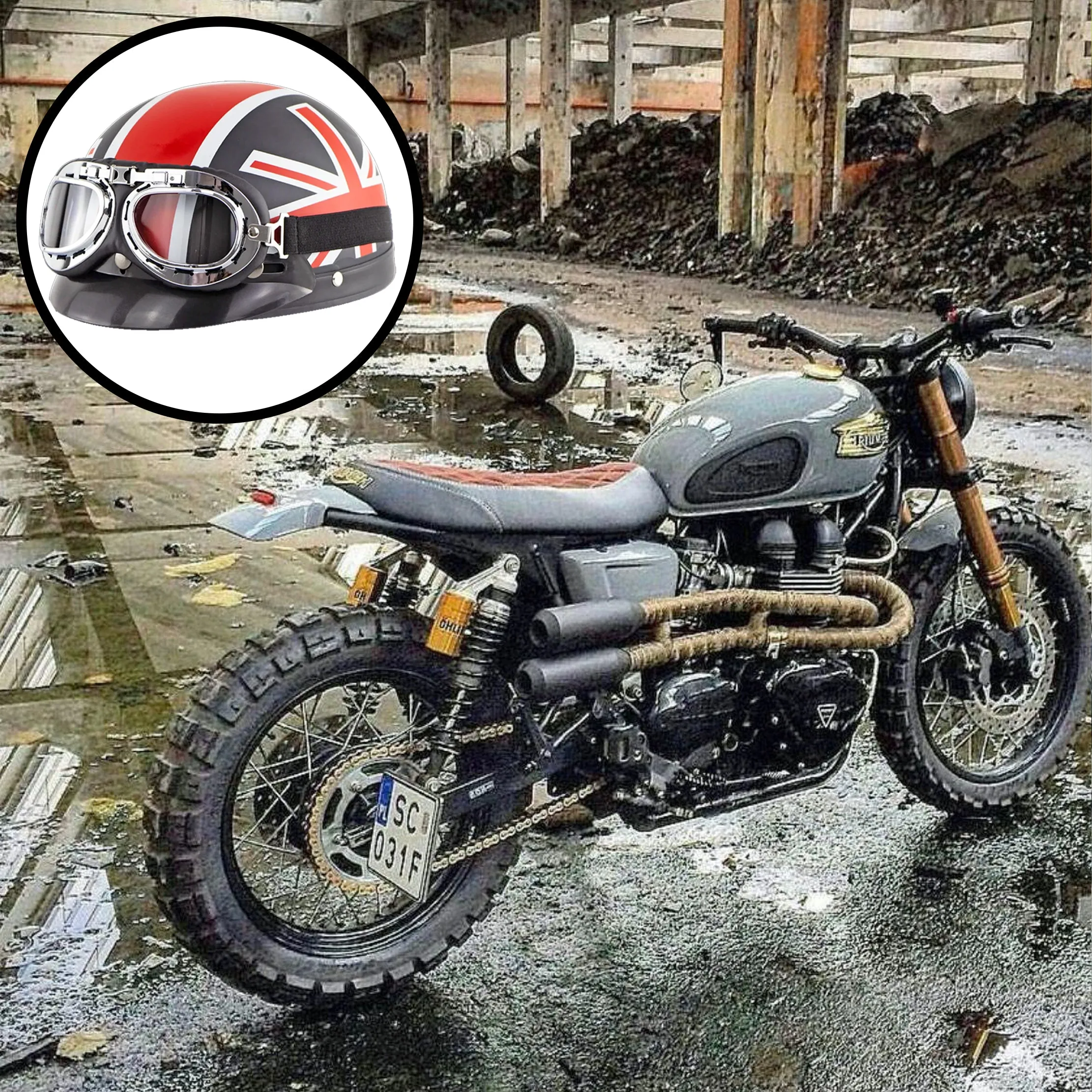 US or UK Flag DOT Retro Half Helmet