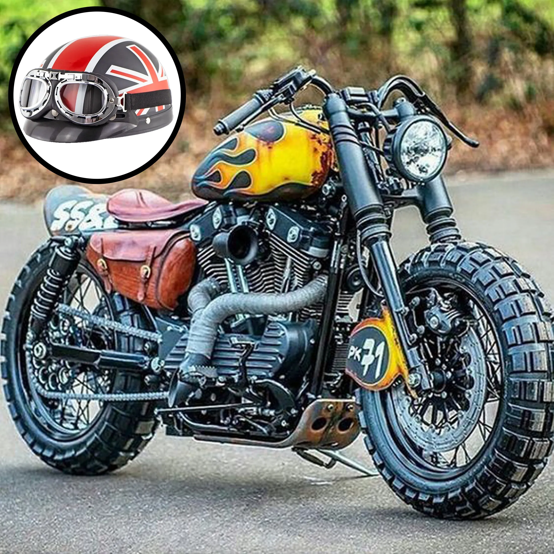 US or UK Flag DOT Retro Half Helmet