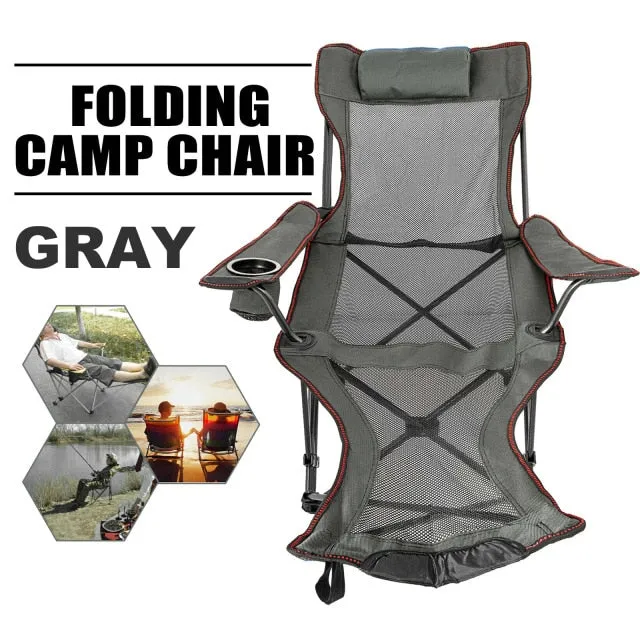 VEVOR Reclining Folding Camp Chair with Footrest Portable Nap Chair for Outdoor Beach Sun Camping Fishing Lounge Chair