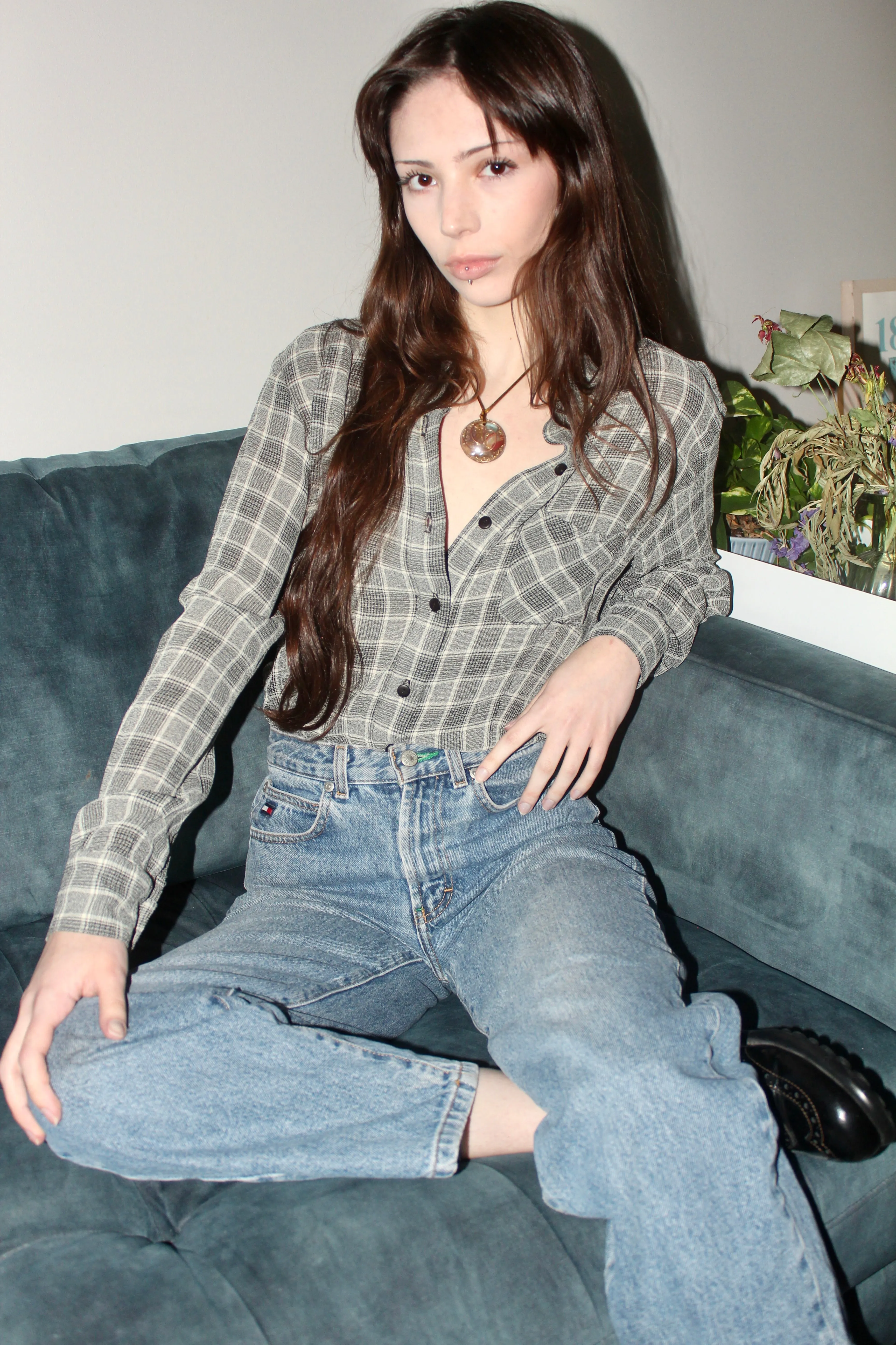 Vintage 90s Checkered Button Up (M)