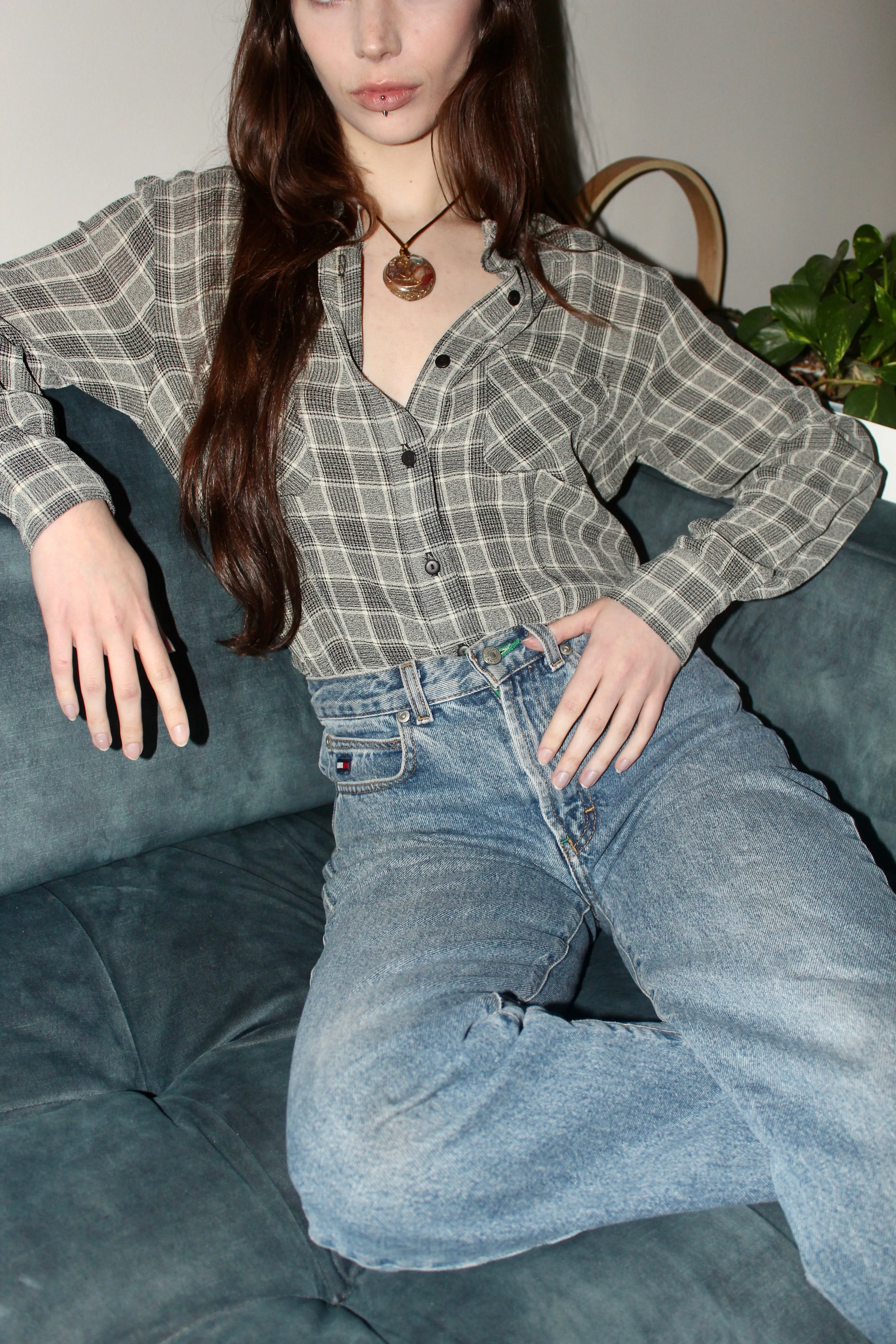 Vintage 90s Checkered Button Up (M)