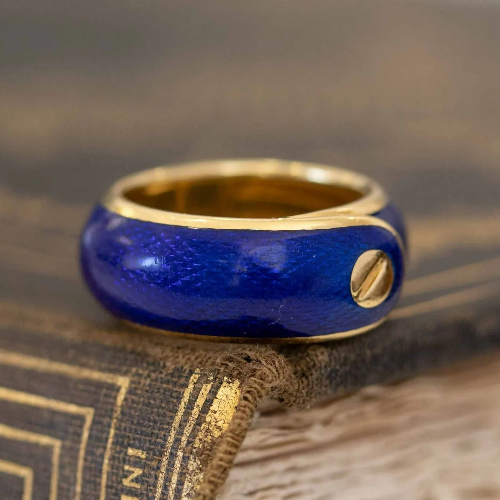 Vintage Blue Enamel Gold Buckle Band by Van Cleef & Arpels