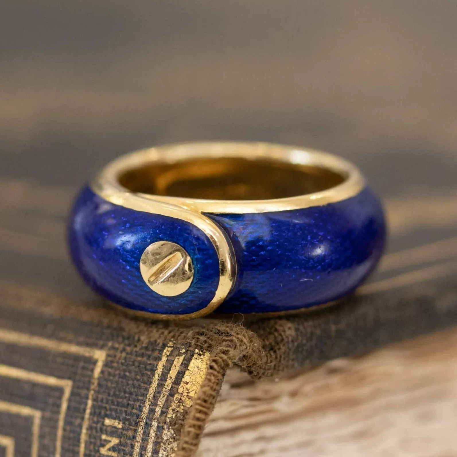 Vintage Blue Enamel Gold Buckle Band by Van Cleef & Arpels