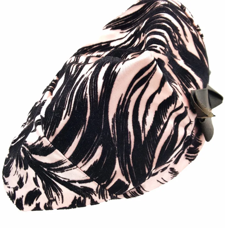 Vintage Mr John Classic Hat, Pink and Black Velvet Animal Print with Bow