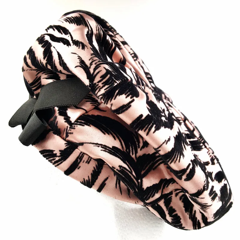 Vintage Mr John Classic Hat, Pink and Black Velvet Animal Print with Bow