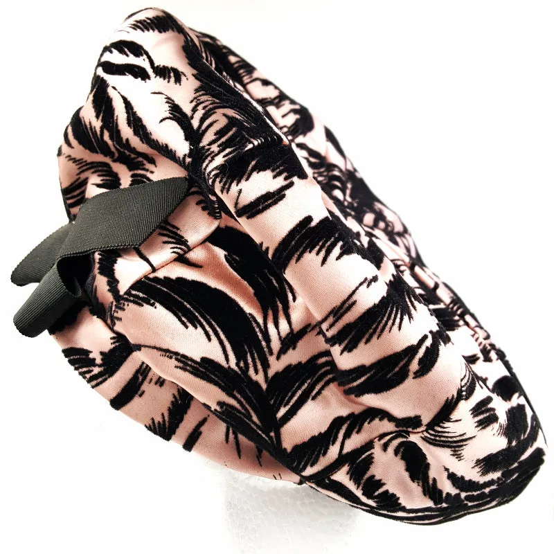Vintage Mr John Classic Hat, Pink and Black Velvet Animal Print with Bow