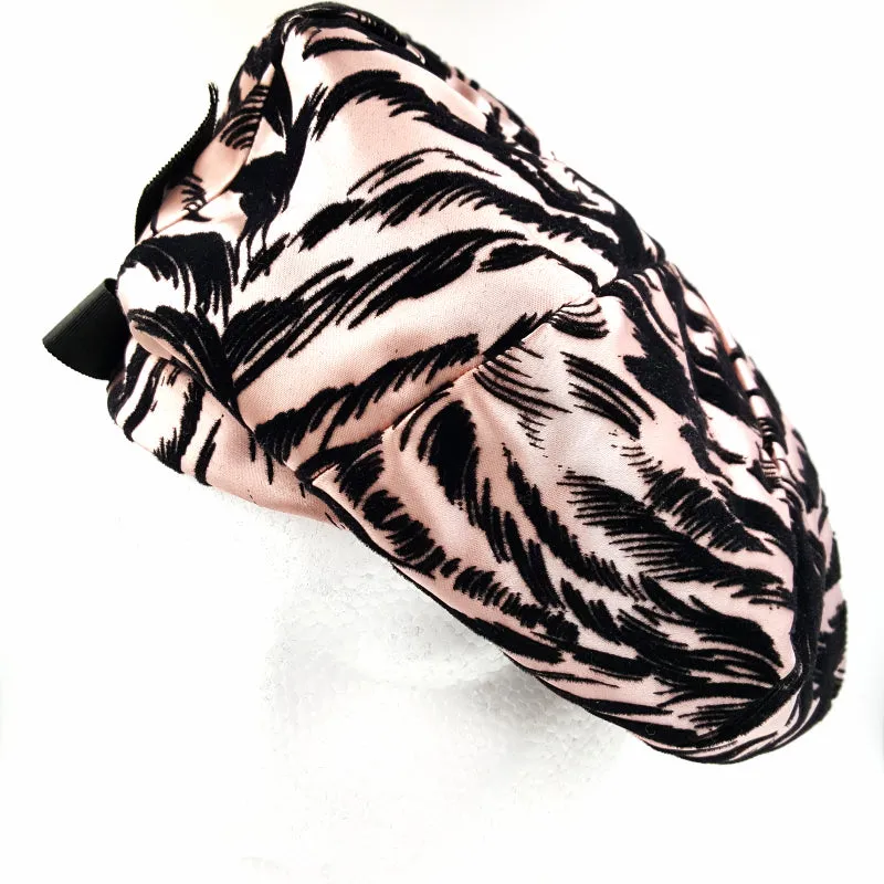 Vintage Mr John Classic Hat, Pink and Black Velvet Animal Print with Bow