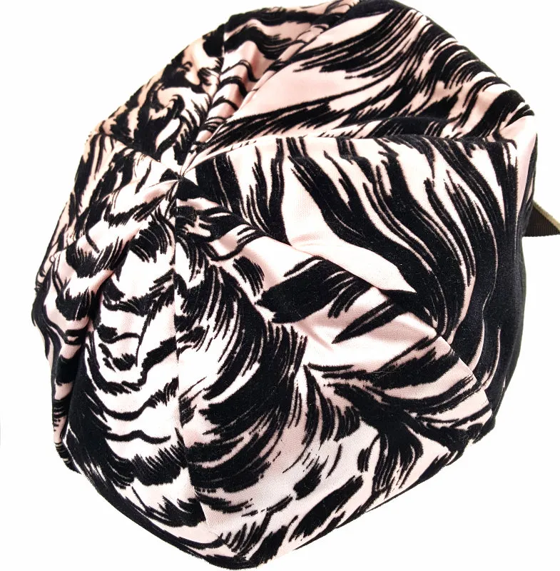 Vintage Mr John Classic Hat, Pink and Black Velvet Animal Print with Bow