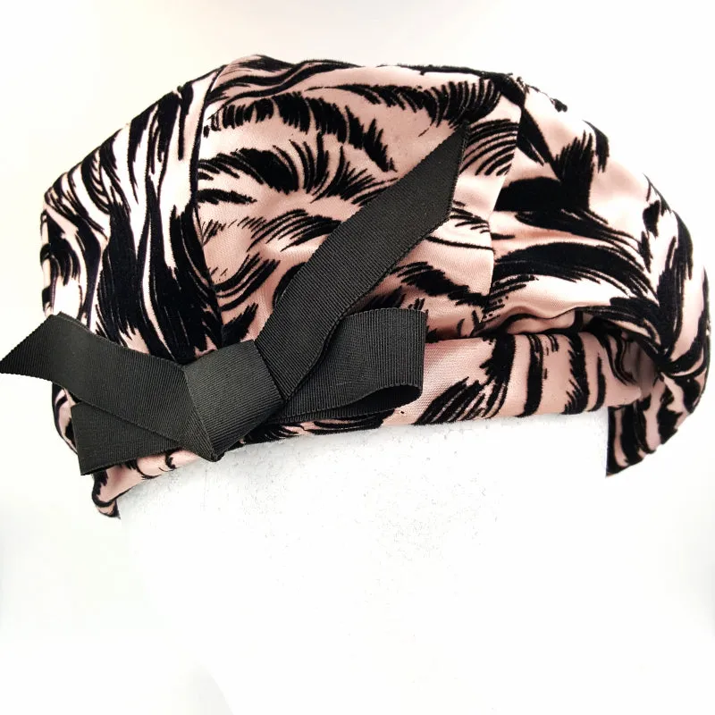 Vintage Mr John Classic Hat, Pink and Black Velvet Animal Print with Bow