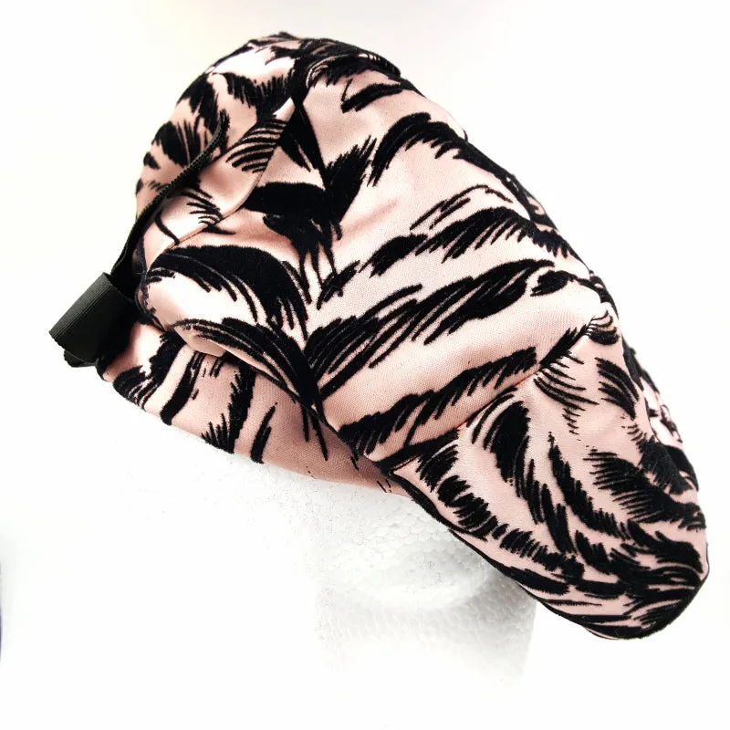 Vintage Mr John Classic Hat, Pink and Black Velvet Animal Print with Bow