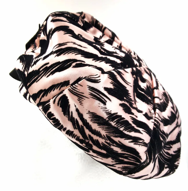 Vintage Mr John Classic Hat, Pink and Black Velvet Animal Print with Bow