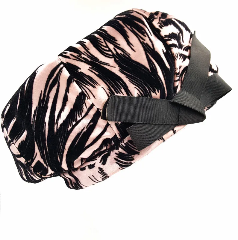 Vintage Mr John Classic Hat, Pink and Black Velvet Animal Print with Bow