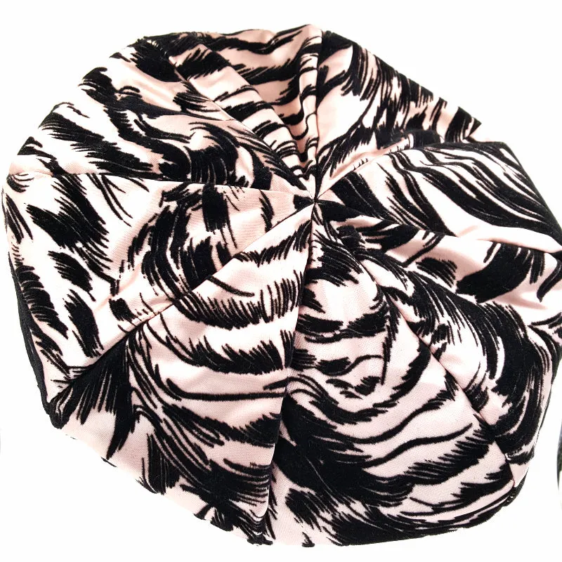 Vintage Mr John Classic Hat, Pink and Black Velvet Animal Print with Bow