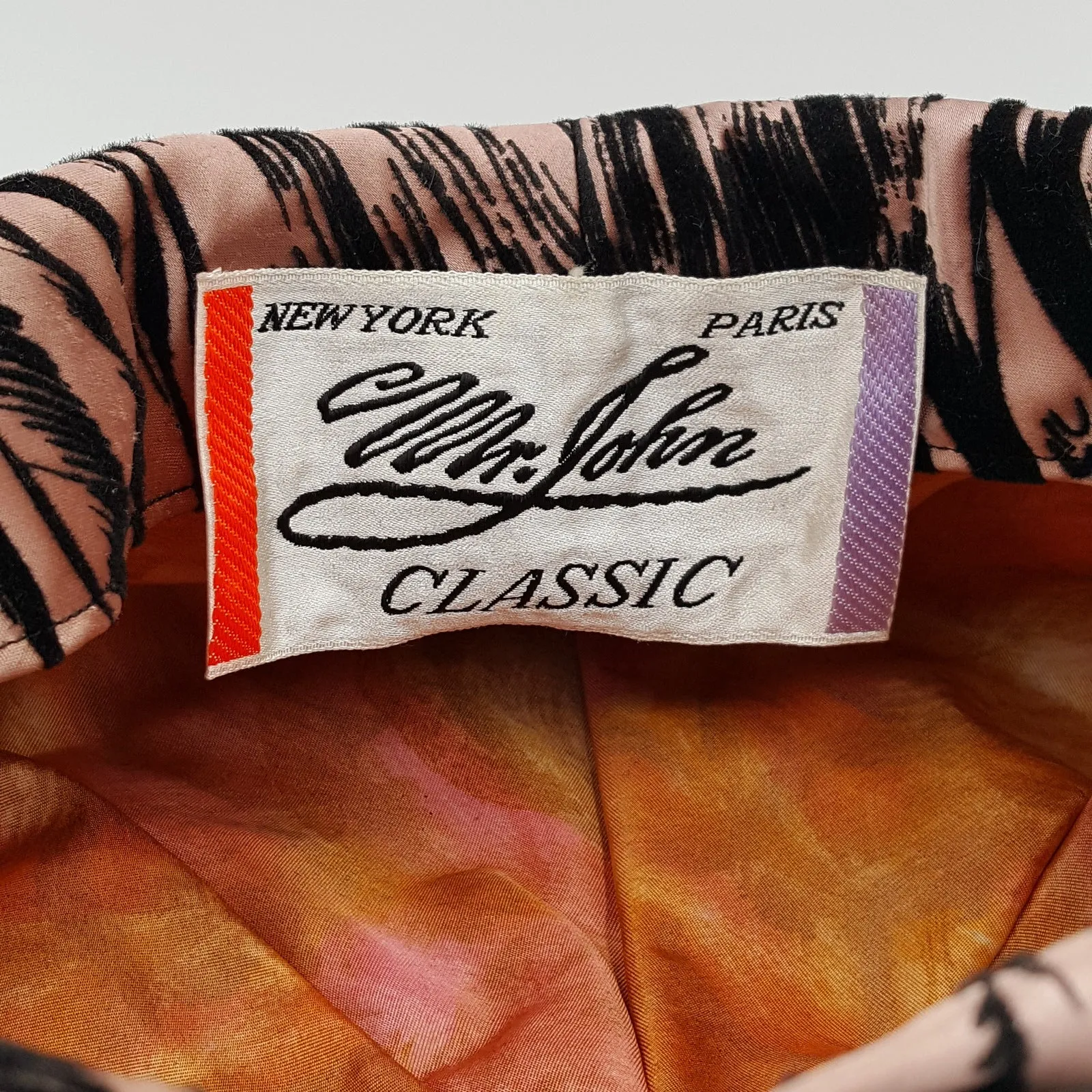Vintage Mr John Classic Hat, Pink and Black Velvet Animal Print with Bow