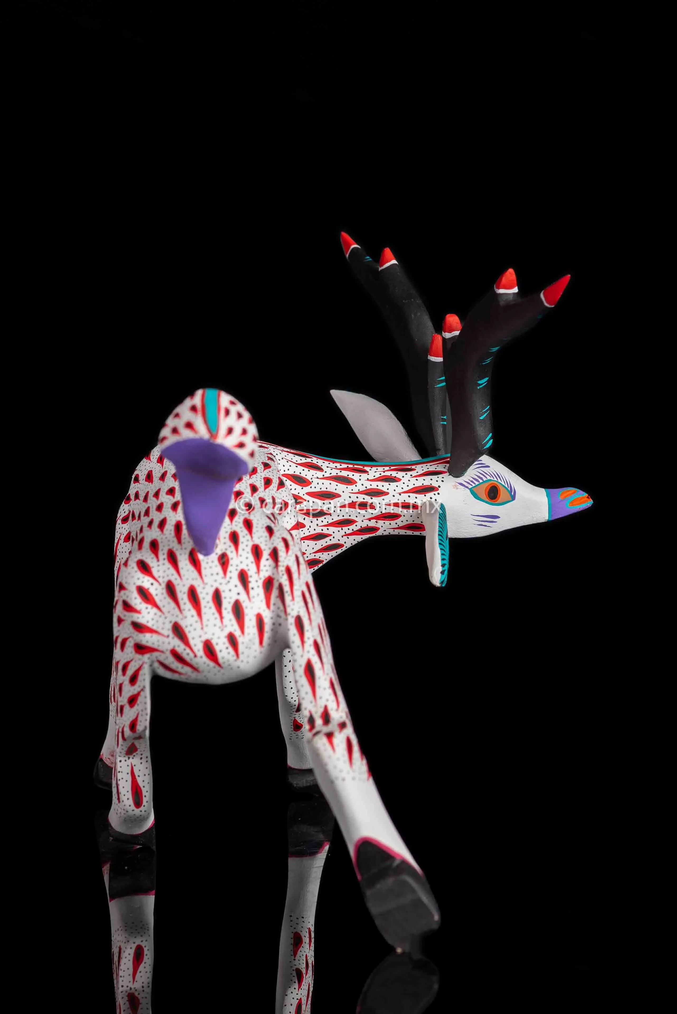White  & Red Deer Mexican Wood Carving Alebrije