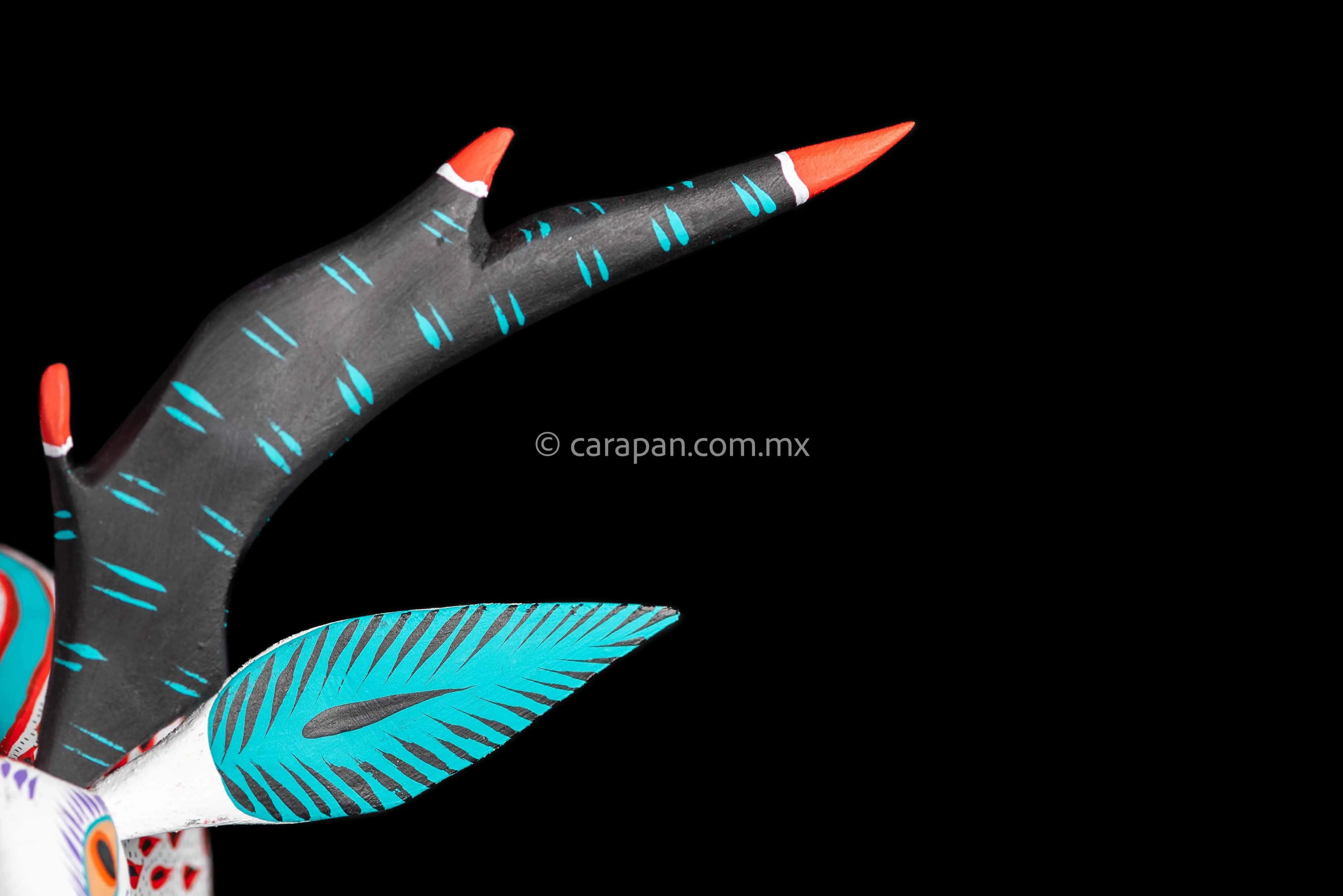 White  & Red Deer Mexican Wood Carving Alebrije