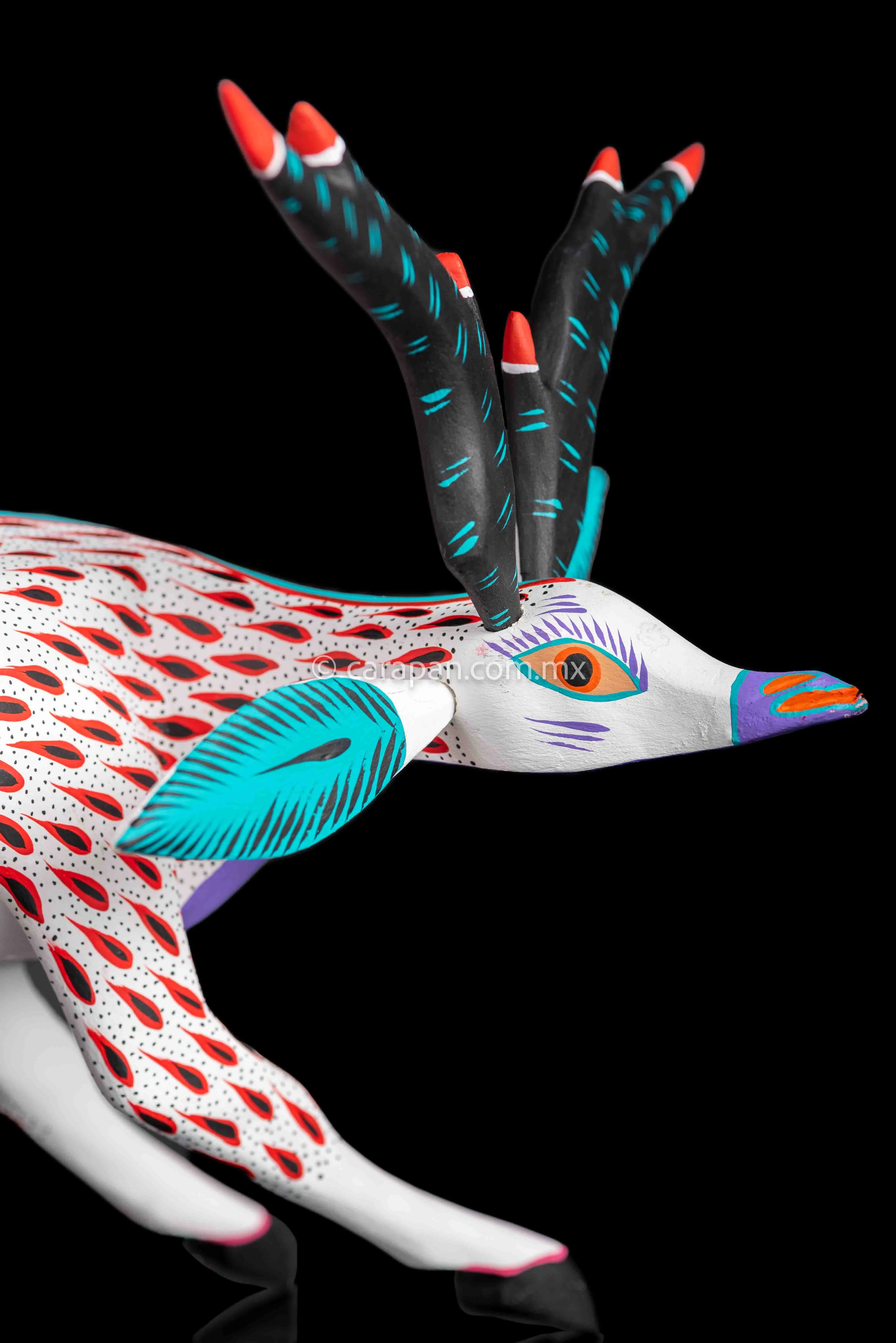 White  & Red Deer Mexican Wood Carving Alebrije