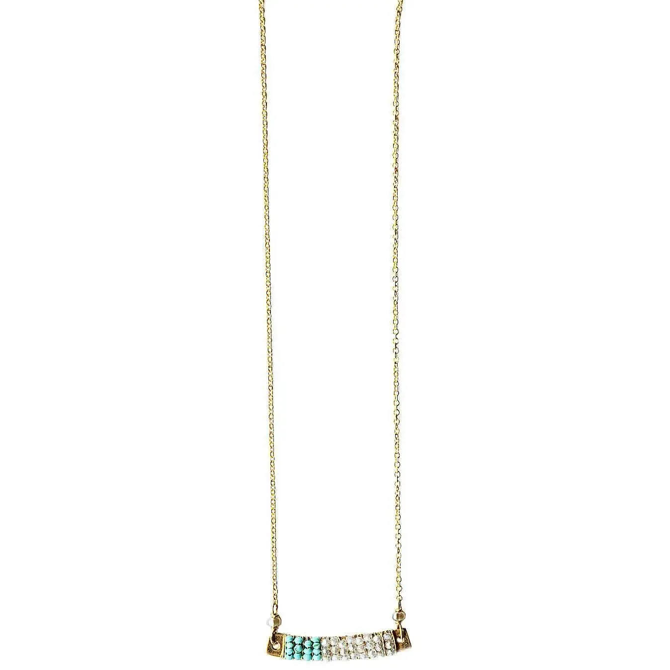 Wrapped Bars Necklace 4930 with Turquoise and White Natural Zircon by Michelle Pressler Jewelry